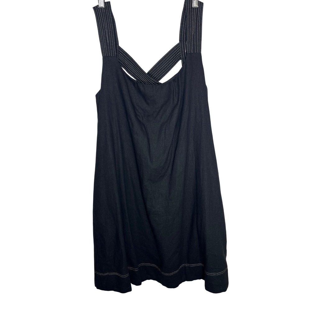 C&C California Pinafore Dress Small Black Contrast Stitch Cross Back Pockets